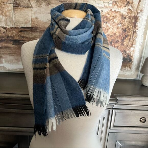 Blue and Brown Plaid Very Soft Scarf 52 X 10 1/2” - Picture 1 of 3